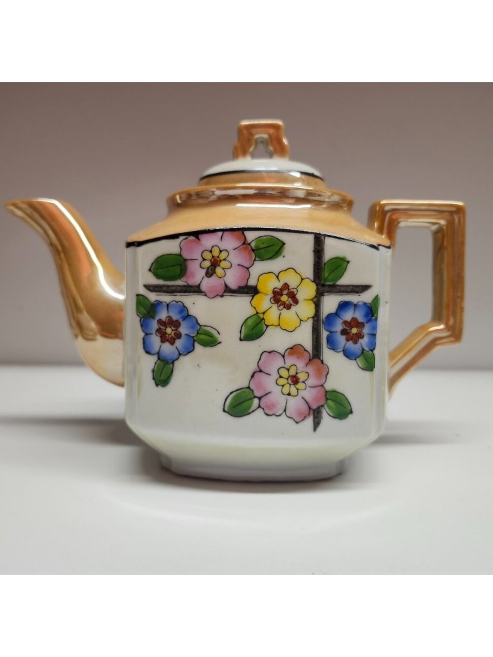 Lusterware Floral Teapot Peach Lustre EUC Vintage Mid-Century Made in Japan